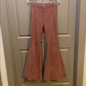 Free people pink corduroy flair jeans